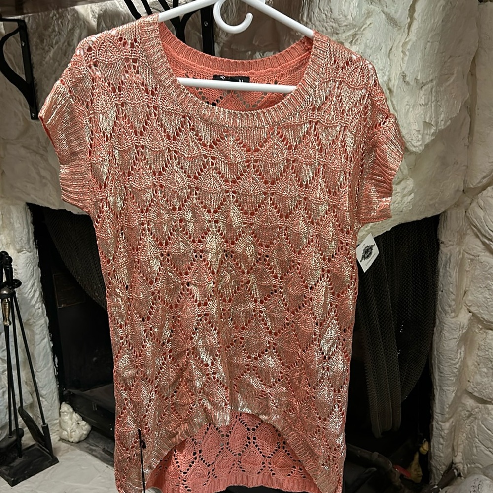 Blush Sisters sweater, size large, with metallic sheen